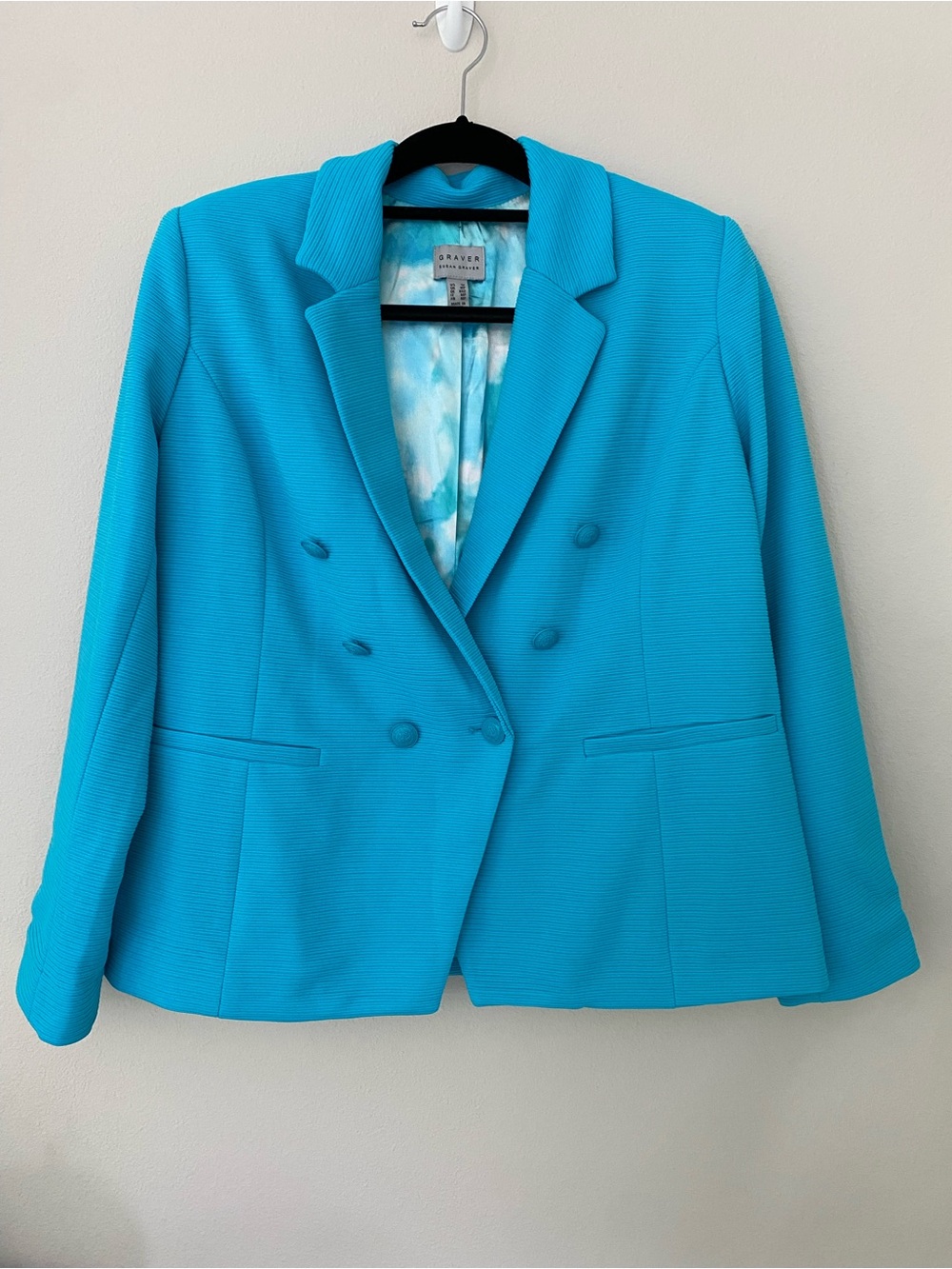 Susan Graver Jacket Double-Breasted Turquoise Blazer Size Small Petite